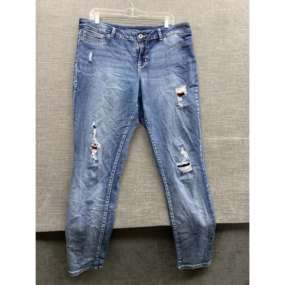 Maurices Jeans Womens XL Blue Denim Whiskered Cotton Boho Distressed Streetwear